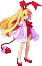  blonde_hair demon demon_girl disgaea female flonne flonne_(fallen_angel) girl long_hair lowres pixel_art red_eyes ribbon tail 