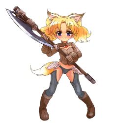  animal_ears armor axe bad_id bad_pixiv_id berserker_(tera_online) blonde_hair blue_eyes cat_ears cosplay elin elin_(cosplay) female gauntlets gloves jewelpet_(series) jewelpet_twinkle long_hair miria_marigold_mackenzie nyama solo tera_online thighhighs twintails warrior weapon 