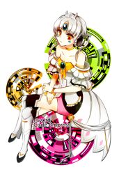  armor armored_dress bad_id bad_pixiv_id bare_shoulders black_thighhighs boots bracelet braid brown_eyes choker code:_empress_(elsword) crossed_legs dress elsword eve_(elsword) facial_mark female forehead_mark full_body gem jewelry knee_boots mille-feuille_(romance_chun) photoshop_(medium) short_hair sitting solo strapless strapless_dress tattoo thighhighs thighhighs_under_boots white_hair white_sleeves yellow_choker zettai_ryouiki 