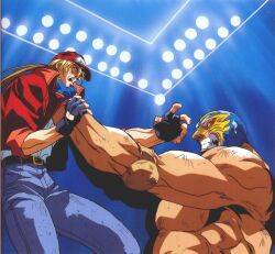  baseball_cap battle denim fangs fat fatal_fury fight fighting garou_densetsu hat highres jeans jewelry king_of_fighters kof luchador luchador_mask male male_focus masami_obari mask muscle oobari_masami pants raiden ring snk terry_bogard wrestler 