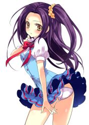  aria_gakuen_school_uniform ass bad_id bad_pixiv_id blush bow female hand_on_own_chest kurokawa_eren long_hair looking_at_viewer looking_back one_side_up panties pantyshot precure purple_hair school_uniform seiren_(suite_precure) simple_background solo suite_precure underwear white_background white_panties wind wind_lift yellow_eyes yukiwo 