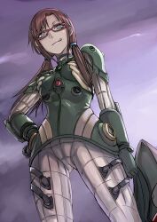  :q armor blue_eyes bodysuit brown_hair commentary_request cowboy_shot crotch evangelion:_2.0_you_can_(not)_advance female from_below glasses gloves green_bodysuit hair_over_shoulder hairband hand_on_own_hip helmet holding licking_lips looking_at_viewer looking_down low_twintails makinami_mari_illustrious naughty_face neon_genesis_evangelion pauldrons photoshop_(medium) pilot_suit plugsuit rebuild_of_evangelion red-framed_eyewear shoulder_armor solo tea_(nakenashi) tongue tongue_out turtleneck twintails unworn_headwear unworn_helmet vambraces 