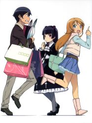  1boy 2girls absurdres bag boots gokou_ruri gothic_lolita highres kanzaki_hiro kousaka_kirino kousaka_kyousuke lolita_fashion multiple_girls ore_no_imouto_ga_konna_ni_kawaii_wake_ga_nai pantyhose shopping winter_clothes 