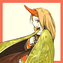  blackchick blonde_hair brown_eyes cloak dress female final_fantasy final_fantasy_tactics horn long_hair solo summoner summoner_(fft) 