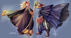  1boy akisawa_machi bad_id bad_pixiv_id black_mage_(fft) black_mage_(final_fantasy) blonde_hair book cape female final_fantasy final_fantasy_tactics painttool_sai_(medium) robe staff summoner_(fft) 