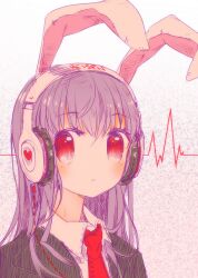  animal_ears bad_id bad_pixiv_id bunny_ears headphones long_hair namie-kun necktie purple_hair red_eyes red_neckwear reisen_udongein_inaba solo touhou upper_body waveform 