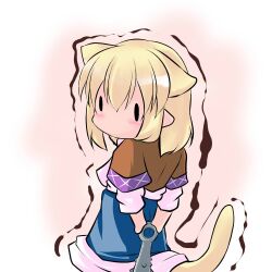  animal_ears blonde_hair cat_ears cat_tail chibi club_(weapon) commentary_request extra_ears female from_behind hoshizuki_(seigetsu) kanabou mizuhashi_parsee pointy_ears puru-see_(hoshizuki_(seigetsu)) short_hair skirt solo spiked_club tail touhou trembling weapon |_| 