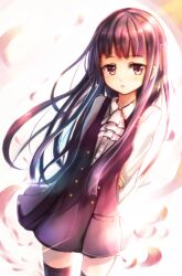  black_thighhighs brown_eyes commentary_request dress female flat_chest inu_x_boku_ss long_hair petals purple_hair sakura_ani shirakiin_ririchiyo solo thighhighs very_long_hair 