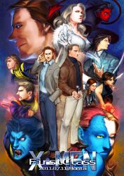  6+boys angel_salvadore animification azazel_(x-men) banshee_(x-men) beast_(x-men) belt blue_eyes blue_hair blue_skin brown_hair charles_xavier colored_skin commentary_request daimon560 emma_frost havok jacket magneto marvel multicolored_hair multiple_boys mystique profile red_hair red_skin riptide_(x-men) sebastian_shaw sleeveless tail two-tone_hair x-men x-men:_first_class yellow_eyes 