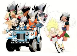  6+boys :/ :o armor bald bardock bicycle black_eyes black_hair blonde_hair broly_(dragon_ball_z) brothers cape car commentary_request dragon_ball dragon_ball_z driving facial_hair father_and_son grin h1rake-g0ma jeep legendary_super_saiyan male_focus motor_vehicle moustache multiple_boys multiple_riders nappa no_pupils one-eyed paragus_(dragon_ball_z) racing raditz riding saiyan_armor scar scouter siblings smile son_goku spiked_hair super_saiyan topless_male tullece vegeta vehicle_focus wavy_mouth 