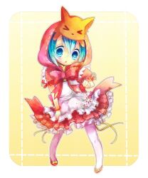  &gt;_&lt; :o animal animal_on_head apron aqua_eyes aqua_hair bad_id bad_pixiv_id blush bow bracelet chibi cosplay dotted_line dress female frilled_dress frilled_sleeves frills full_body hair_between_eyes hatsune_miku hood hood_up hoodie jewelry kairi_(oro-n) legs_apart little_red_riding_hood little_red_riding_hood_(grimm) little_red_riding_hood_(grimm)_(cosplay) looking_at_viewer mikuzukin_(module) on_head open_mouth pantyhose project_diva_(series) project_diva_2nd puffy_short_sleeves puffy_sleeves red_bow red_hood ribbon rounded_corners short_sleeves solo standing stitches vocaloid white_pantyhose yellow_background yellow_ribbon 