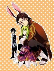  2boys alvin_(tales) alvin_(tales_of_xillia) animal_ears black_hair blonde_hair boots brown_eyes brown_hair coat doll dress elise_lutus elize_lutus female green_eyes jude_mathis multiple_boys tales_of_(series) tales_of_xillia teepo_(tales) tippo yellow_eyes 