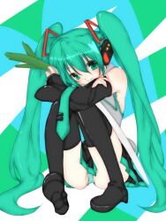  green_eyes green_hair hatsune_miku leek panties smile spring_onion striped striped_panties underwear upskirt vegetable vocaloid 