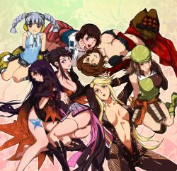  6+girls :3 :o ;d animal_print arm_support arm_warmers armor arms_up ass bad_id bad_pixiv_id bandana bare_shoulders belt belt_pouch black_eyes black_hair black_panties blonde_hair blunt_bangs bodysuit boots braid breasts breasts_apart brown_eyes brown_hair butterfly_print butterfly_tattoo center_opening choker cleavage clenched_hand corset cross-laced_clothes cross-laced_footwear earmuffs elbow_gloves everyone eyeshadow faulds fingerless_gloves fingernails fishnets flipped_hair floral_background flower full_body fur_trim gloves gradient_background grey_eyes grin hair_bun hair_flower hair_ornament hair_stick hairclip hakama hakama_short_skirt hakama_skirt half-closed_eyes head_rest high_collar hime_cut itsuki_(sengoku_basara) japanese_armor japanese_clothes kasuga_(sengoku_basara) knee_boots leaning legs light_smile lipstick long_fingernails long_hair long_sleeves looking_at_viewer looking_back lying maccyman makeup matsu_(sengoku_basara) mature_female midriff mittens multiple_girls nail_polish navel ninja no_bra nontraditional_miko nouhime_(sengoku_basara) oichi_(sengoku_basara) on_back one_eye_closed open_mouth panties pantyshot parted_lips photoshop_(medium) pleated_skirt pouch ribbon_trim saika_magoichi_(sengoku_basara) sarong scarf sengoku_basara short_hair side_slit sidelocks silver_hair single_hair_bun sitting skirt small_breasts smile snowflake_print strapless tassel tattoo thigh_strap tsuruhime_(sengoku_basara) tube_top twin_braids underwear very_long_hair winter_clothes yellow_eyes yokozuwari 