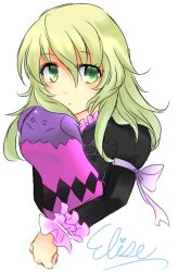  blonde_hair closed_eyes creature doll dress elise_lutus elize_lutus female frills green_eyes ribbon tales_of_(series) tales_of_xillia teepo_(tales) tippo 