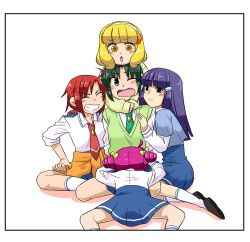  5girls :o aoki_reika bad_id bad_pixiv_id blush closed_eyes green_necktie grin group_hug hairband harem hino_akane_(smile_precure!) hoshizora_miyuki hug hug_from_behind koyama_shigeru long_hair midorikawa_nao multiple_girls nanairogaoka_middle_school_uniform necktie one_eye_closed open_mouth precure school_uniform short_hair skirt sleeves_rolled_up smelling smelling_clothes smile smile_precure white_hairband yayoi_kise yuri 