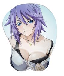  blue_eyes breasts candy cleavage highres lollipop mousepad rosario+vampire shirayuki_mizore short_hair 