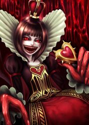  alice:_madness_returns alice_in_wonderland american_mcgee&#039;s_alice black_hair crown dress female heart monster_girl nidoro queen queen_of_hearts red_eyes sharp_teeth solo teeth 