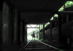  commentary_request female from_behind hat inubashiri_momiji railroad_tracks solo tail tokin_hat touhou tsubasa_(abchipika) wolf_tail 