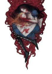  alice:_madness_returns alice_(alice_in_wonderland) alice_in_wonderland alice_liddell_(american_mcgee&#039;s_alice) american_mcgee&#039;s_alice apron bad_id bad_pixiv_id black_hair blonde_hair blood blue_eyes boots dress earth_symbol female guro highres jewelry jupiter_symbol lip_(lih8) necklace photoshop_(medium) severed_head smile solo thighhighs 