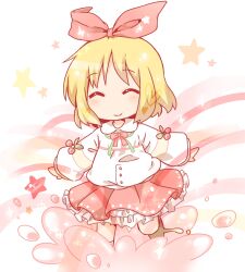  ^_^ annaka_haruna bad_id bad_pixiv_id blonde_hair bow closed_eyes daitirumoesu female hairbow heart nichijou school_uniform skirt smile solo star_(symbol) 