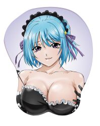  blue_hair bra female highres kurono_kurumu maid mousepad official_art purple_eyes ribbon rosario+vampire underwear 