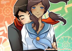  avatar avatar:_the_last_airbender bangs couple dark_skin female korra legend_of_korra looking_at_viewer mako_(avatar) nickelodeon school_uniform smile the_legend_of_korra 