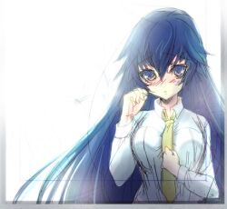  aged_up blue_eyes breasts commentary_request female long_hair lowres medium_breasts necktie persona persona_4 persona_x_detective sakurasawa_yukino shirogane_naoto solo 