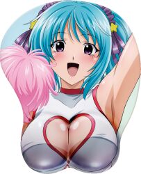  blue_hair breasts cheerleader cleavage kurono_kurumu large_breasts mousepad pom_poms purple_eyes ribbon rosario+vampire 