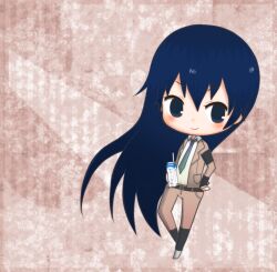  aged_up blue_eyes blue_hair chibi commentary_request female long_hair necktie persona persona_4 persona_x_detective shirogane_naoto smile solo sutourururu 