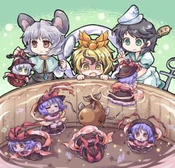  6+girls :&lt; alternate_color alternate_hair_color anchor animal_ears black_hair blonde_hair catfish commentary_request diamond_mouth dress fish frills green_eyes grey_hair hair_ornament hat hishaku mini_person minigirl mouse_(animal) mouse_ears mouse_tail multicolored_hair multiple_girls murasa_minamitsu nagae_iku namazu nazrin odd_one_out oerba_yun_fang open_mouth player_2 pote_(ptkan) purple_hair red_eyes sailor sailor_hat saliva shawl short_hair smile tail toramaru_shou touhou two-tone_hair wavy_mouth yellow_eyes 