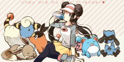  brown_hair cap double_bun eevee hat mareep marill mei_(pokemon) mei_(pokemon) pokemon pokemon_(game) pokemon_bw2 riolu tepig 