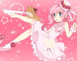  :o ahoge bad_id bad_pixiv_id blue_eyes blush bow dress feline female flower frilled_dress frills full_body hair_rings hat kamaboko_(milky_holmes) linaria_(ookinahitomi) long_hair open_mouth pink_background pink_bow pink_dress pink_hair rose sherlock_shellingford shoes sidelocks single_shoe sock_pull socks solo star_(symbol) surprised tantei_opera_milky_holmes 