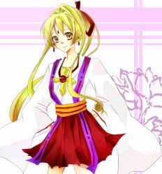  blonde_hair earrings female japanese_clothes jewelry kaitou_jeanne kamikaze_kaitou_jeanne kusakabe_maron skirt smile yellow_eyes 