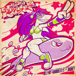  album_cover arm_warmers bikini bra breasts cover female furry furry_female goggles graffiti green_eyes lingerie long_hair looking_at_viewer mayhem_(shark_attack) medium_breasts photoshop_(medium) pink_eyes purple_hair shark_attack shark_girl shoes solo squeedgemonster swimsuit torpedo underwear 