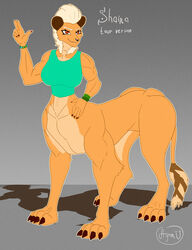  absurd_res agron_u felid felid_taur female fur hi_res light_body light_fur light_hair lion lion_taur mammal mammal_taur muscular orange_eyes pantherine pantherine_taur shaina solo sport taur yellow_body 