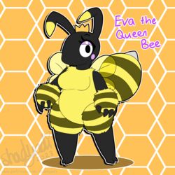  1:1 2023 2_toes 4_fingers 4_wings anthro arthropod artist_name bee biped black_arms black_body black_head black_legs breasts character_name cheek_spots crown english_text eva_the_queen_bee_(shadyadi) featureless_breasts featureless_crotch feet female fingers flat_colors fluffy fluffy_chest fur geometric_background handwritten_text headgear hi_res honeycomb_background hymenopteran insects looking_at_viewer model_sheet mouthless multi_wing outline patreon pink_eyelids purple_text queen_bee shadyadi signature simple_background slightly_chubby slightly_chubby_anthro slightly_chubby_female solo striped_hands striped_legs text three-quarter_view toes translucent translucent_wings url watermark white_outline wings yellow_body yellow_chest yellow_fur yellow_legs 