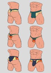  1boy abs absurdres ass bara bikini briefs bulge cyndaquil deny_hanamura grey_background highres huge_ass male_focus male_swimwear male_underwear manly mature_male pokemon quilava simple_background swim_briefs swimsuit thick_thighs thighs thong thong_bikini typhlosion underwear 