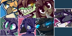  absurd_res anthro avian bbsartboutique beak bird eyewear glasses green_eyes gwilym_(cawky_crows) headshot_portrait hi_res knife knife_cat looking_at_viewer mammal meme multiple_images portrait scalie smile solo teeth wearing_glasses 