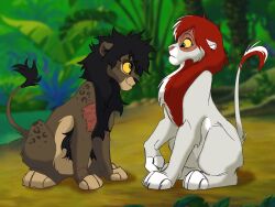  4:3 alternate_species alternate_universe arm_tuft crossover detailed_background disney duo elbow_tuft eye_scar facial_scar felid feral feralized furrification hi_res izuku_midoriya leopard_spots lion male mammal mane my_hero_academia pantherine paws pretty_werewolf scar sitting smile snout spots style_emulation tail tail_tuft the_lion_king todoroki_shouto tuft 