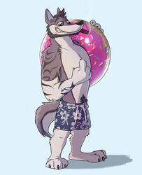  2018 3_toes 4_fingers absurd_res anthro barefoot beard biped black_nose body_hair bottomwear canid canine canis cigar clothed clothing clothing_cord digital_media_(artwork) domestic_dog donut_pool_toy donut_print drawstring drawstring_swimwear eyewear facial_hair feet fingers floral_clothing floral_pattern floral_print floral_swimming_trunks floral_swimwear food_pool_toy food_print fur gesture grey_body grey_fur grey_hair grin hair half-closed_eyes hand_gesture happy_trail hi_res holding_object holding_pool_toy holding_swim_ring husky inflatable inner_tube looking_at_viewer male mammal multicolored_body multicolored_fur narrowed_eyes nordic_sled_dog object_in_mouth paintfox pattern_bottomwear pattern_clothing pattern_swimming_trunks pattern_swimwear plantigrade pointing pointing_at_self pool_toy print_clothing print_pool_toy print_swimming_trunks print_swimwear smile smoke smoking smug solo spitz standing sunglasses swim_ring swimming_trunks swimwear tattoo teeth toes topless two_tone_body two_tone_fur 