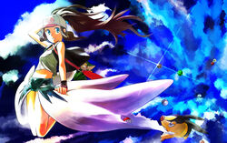  bad_id bad_pixiv_id baseball_cap berry_(pokemon) blue_eyes botbe brown_hair cheri_berry cloud denim denim_shorts female food fruit hat hilda_(pokemon) huge_pockets lum_berry luxury_ball navel oshawott photoshop_(medium) poke_ball pokemon pokemon_(creature) pokemon_bw ponytail shorts snivy starter_pokemon_trio tepig torn_clothes wings 