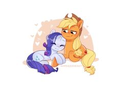  another_erat applejack_(mlp) blonde_hair closed_eyes duo equid equine female female/female friendship_is_magic hair hasbro horn horse mammal my_little_pony mythological_creature mythological_equine mythology pony rarity_(mlp) romantic romantic_couple smile unicorn white_body 