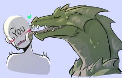  absurd_res animal_humanoid anthro closed_eyes dragon dragon_humanoid dragongirl2302 duo ear_frill frill_(anatomy) green_body head_crest head_frill hi_res humanoid licking long_snout male mythological_creature mythological_scalie mythology reptile scalie scalie_humanoid snout tongue yellow_eyes 