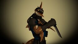  3d_(artwork) animal_humanoid anthro clothing combat_knife digital_media_(artwork) fish fish_humanoid gloves handwear hi_res holding_knife holding_object holding_weapon humanoid istio_(petruz) knife looking_at_viewer male marine marine_humanoid military_gear muscular muscular_anthro muscular_male petruz_(copyright) pose sawshark shark shark_humanoid simple_background smile smiling_at_viewer smirk smirking_at_viewer solo source_filmmaker_(artwork) thevestige weapon 