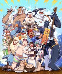  &gt;_&lt; 6+boys 6+girls aegir_(housamo) aether_mermaid_(housamo) ahab_(housamo) anamori_eita animal_ears annotated aqua_hair arm_around_shoulder bare_pectorals bass_guitar beach beard belly benten_(housamo) biwa_lute blonde_hair blue_eyes boar_boy boar_ears brown_hair bulge commentary_request cow_ears cow_horns crocodile_boy cross_scar crossed_arms dark-skinned_male dark_skin day demon_boy demon_horns drumsticks ebisu_(housamo) everyone eyewear_on_head facial_hair fat fat_man fenrir_(housamo) fins fire_mermaid_(housamo) fish_boy full_body ganglie_(housamo) giant giant_male group_picture guitar hat heart highres holding holding_drumsticks holding_microphone horns ifrit_(housamo) infernal_mermaid_(housamo) instrument large_pectorals locked_arms long_hair lute_(instrument) lying makara_(housamo) male_swimwear maracas mature_male mermaid microphone minotaur mohawk monster_girl multicolored_hair multiple_boys multiple_girls muscular muscular_male music navel nether_mermaid_(housamo) nipples old old_man on_side open_clothes open_shirt outdoors pectorals plump protagonist_2_(housamo) sailor_hat scar scar_on_chest scar_on_chin scar_on_face shark_boy shark_fin short_hair sideburns sidepec singing standing stomach streaked_hair stubble sumi_wo_hakuneko swim_briefs swim_trunks tambourine thick_thighs thighs tokyo_afterschool_summoners typhon_(housamo) valiant_mermaid_(housamo) water water_mermaid_(housamo) white_hair wolf_boy wolf_ears wood_mermaid_(housamo) 