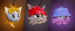  3d_(artwork) anthro beanie black_nose blender_(artwork) blue_clothing blue_hat blue_headwear brown_body brown_fur bucket_hat clothing digital_media_(artwork) ear_piercing fur hair hat headgear headwear hi_res keychain mammal merchandise orange_body orange_fur orange_hair piercing pink_nose portrait purple_body purple_fur red_beanie red_clothing red_hat red_headwear screelee snaggle_tooth 