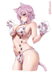  animal_ear_fluff animal_ears animal_hands artist_name bare_shoulders bikini blush breasts cat_ears cat_tail cowboy_shot cropped_legs ebifurya female fur-trimmed_gloves fur_trim gloves groin hair_between_eyes hair_intakes hands_up highres kantai_collection large_breasts looking_at_viewer medium_hair navel one-hour_drawing_challenge parted_lips paw_gloves paw_print paw_print_tattoo pink_hair red_eyes sidelocks simple_background skindentation solo stomach swimsuit tail tama_(kancolle) thighs twitter_username underboob white_background white_bikini white_gloves 