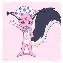  1:1 ambiguous_gender anthro digital_media_(artwork) feathers fluffy full-length_portrait fur hi_res jewelry kerolink long_tail male mammal narrow_hips paws pink_body pink_fur portrait purple_eyes rodent sciurid solo sparkles squirrelraw tail thin_calves thin_legs thin_thighs tree_squirrel 