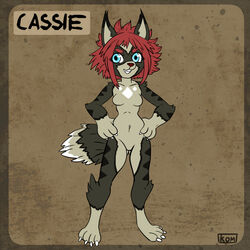  1:1 anthro canid canine cassie_(disambiguation) character_name claws felid female flat_colors hair hybrid kemono mammal model_sheet punishedkom red_hair smile solo young young_anthro 